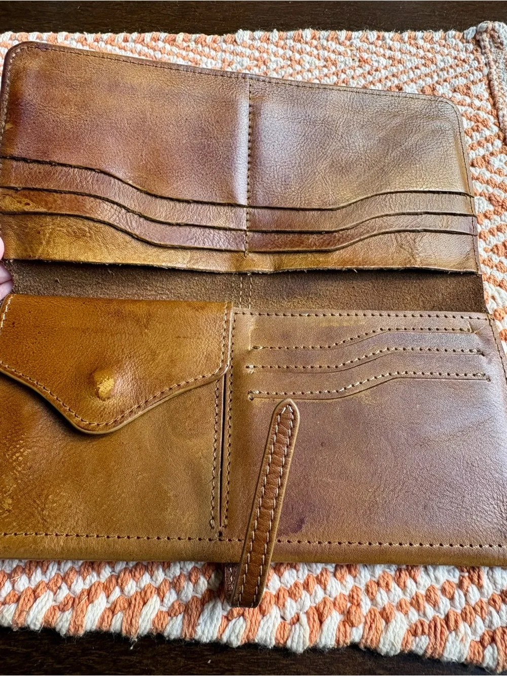 Leather Carmel Color Leteulo Billfold 9 Card Coin Wallet Vintage Soft Leather